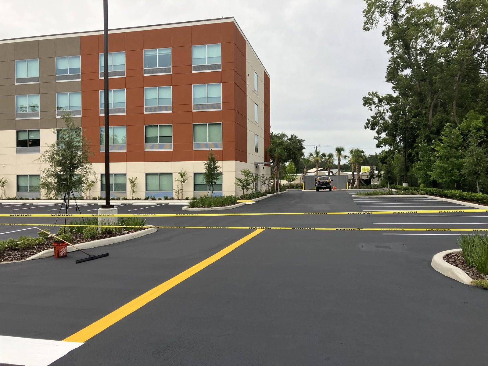 New hotel parking lot installation with fresh markings